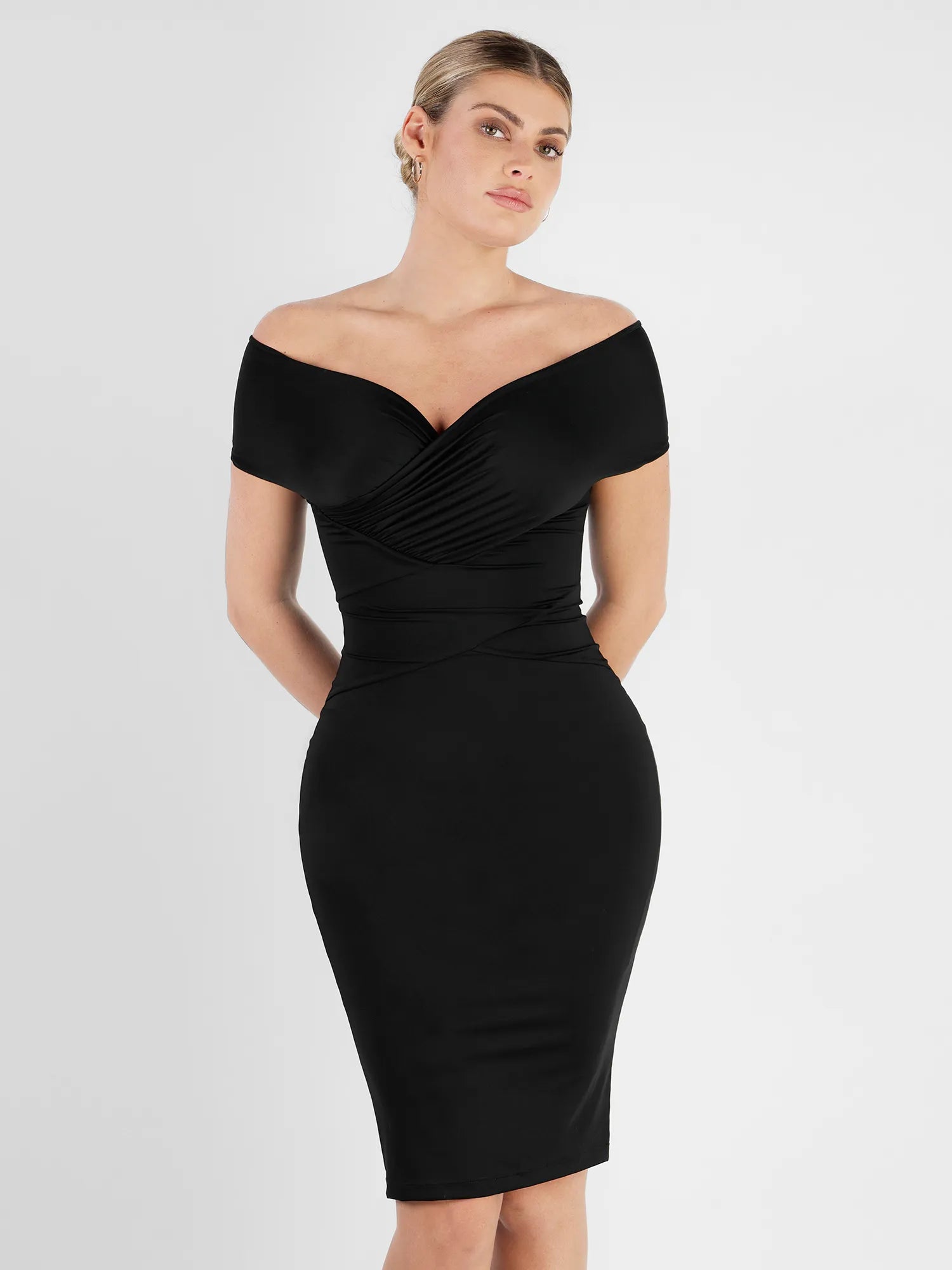 Bodycon fashion ruched midi dress