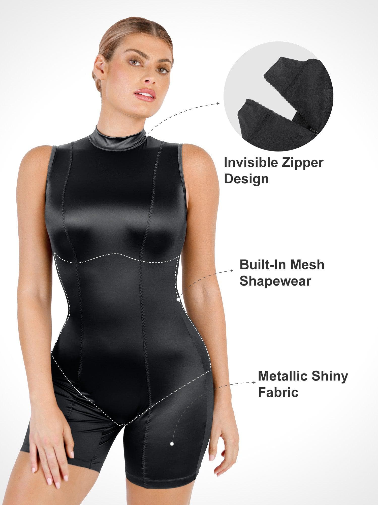 Popilush Casual Jumpsuit Metallic Shiny Shapewear Romper Or Jumpsuit