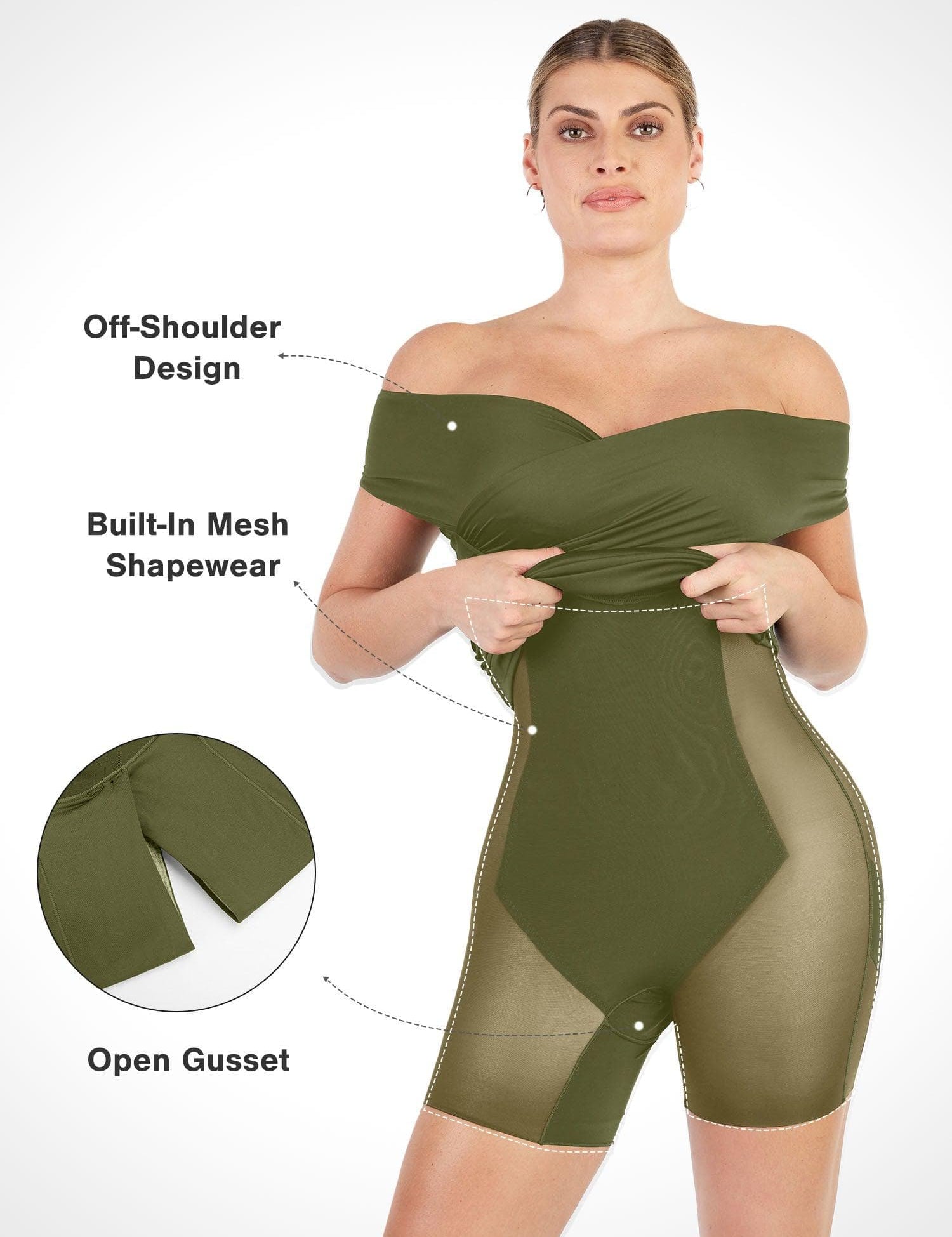 Popilush® Formal Bodycon Party Summer Dress The Shapewear Dress Off Shoulder V-Neck Ruched Midi