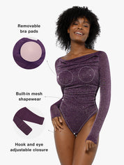 Shapewear Metallic Knit Long Sleeve Slimming Bodysuit