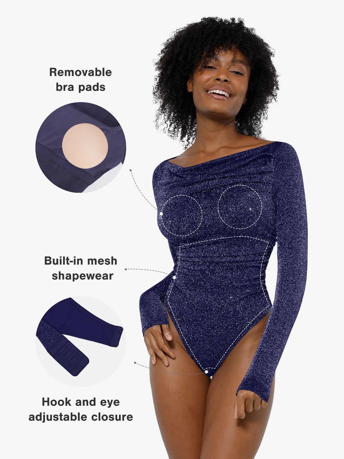 Shapewear Metallic Knit Long Sleeve Slimming Bodysuit