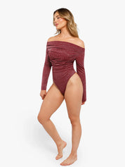 Shapewear Metallic Knit Long Sleeve Slimming Bodysuit