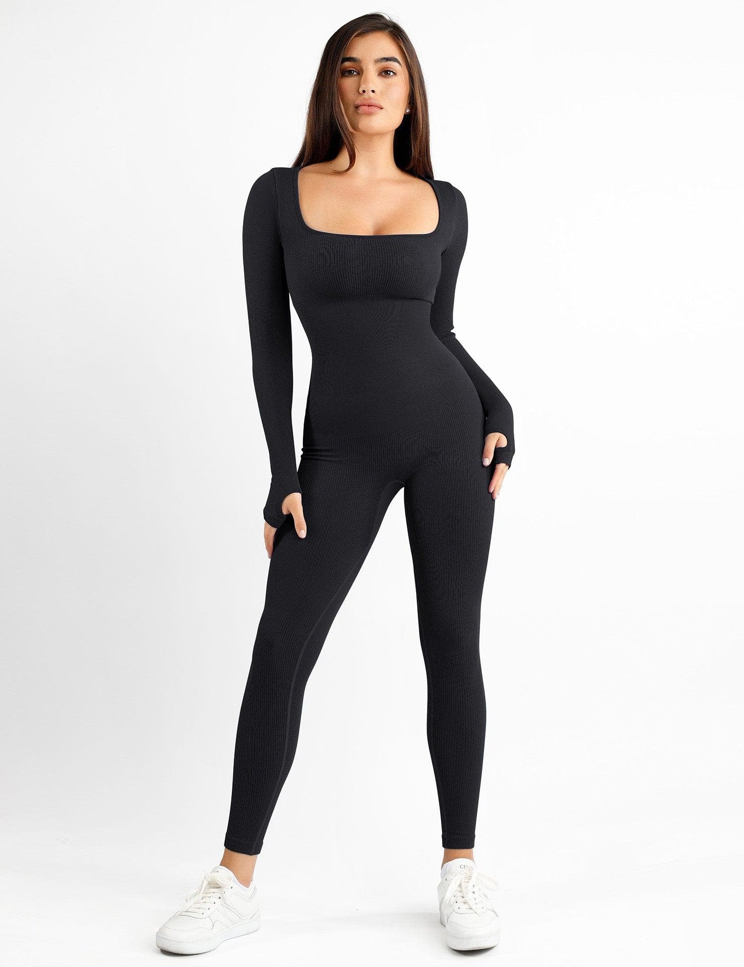  S Shapewear Long Sleeve Seamless Thumb Hole Jumpsuit