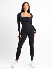 Hide Links Yoga Activewear Jumpsuit Winter Black / S Shapewear Long Sleeve Seamless Thumb Hole Jumpsuit