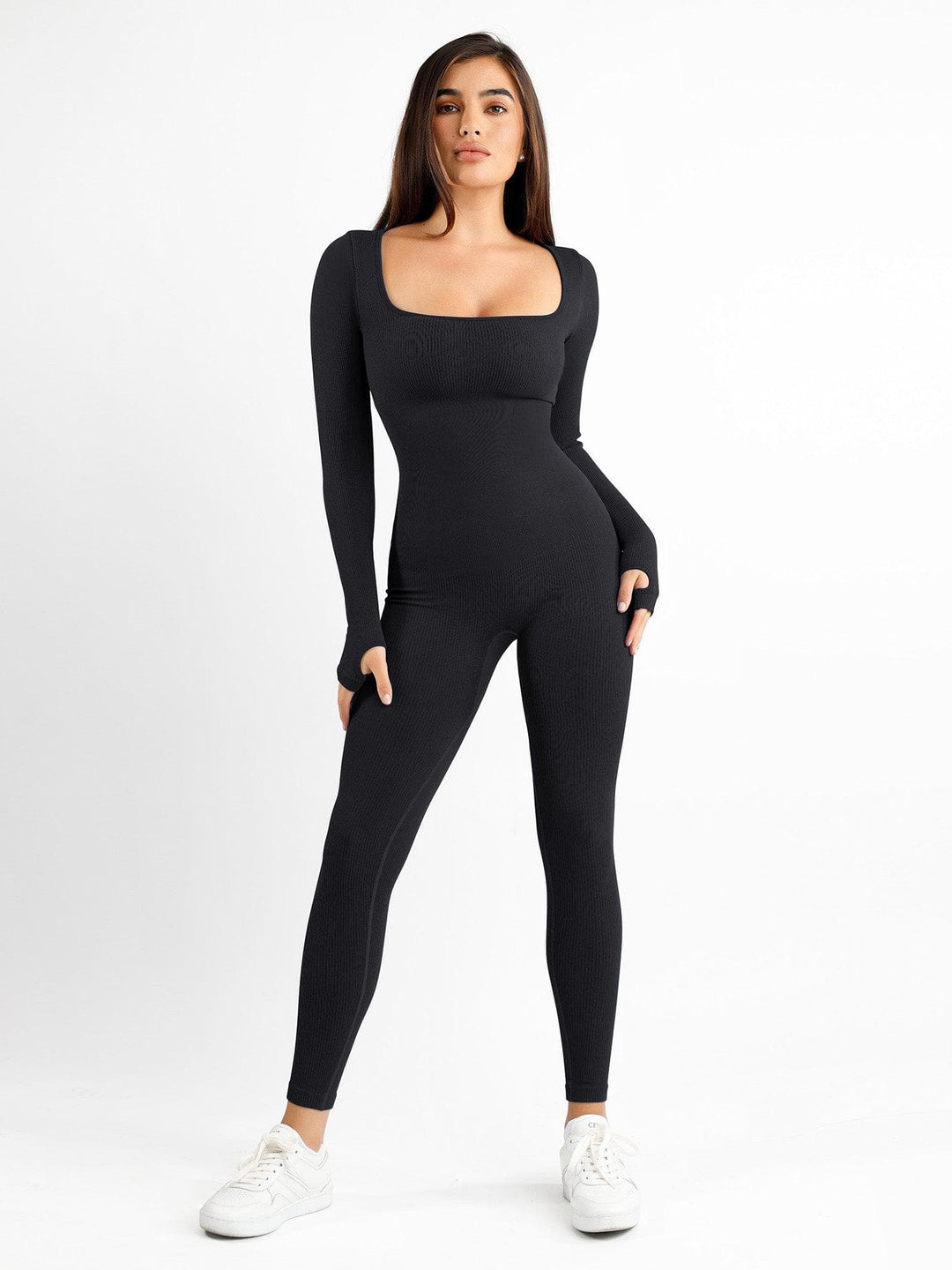 Hide Links Yoga Activewear Jumpsuit Winter Black / S Shapewear Long Sleeve Seamless Thumb Hole Jumpsuit