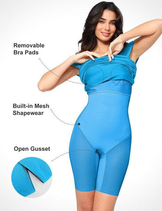Popilush® Built-In Shapewear Ruched Shine Midi Dress