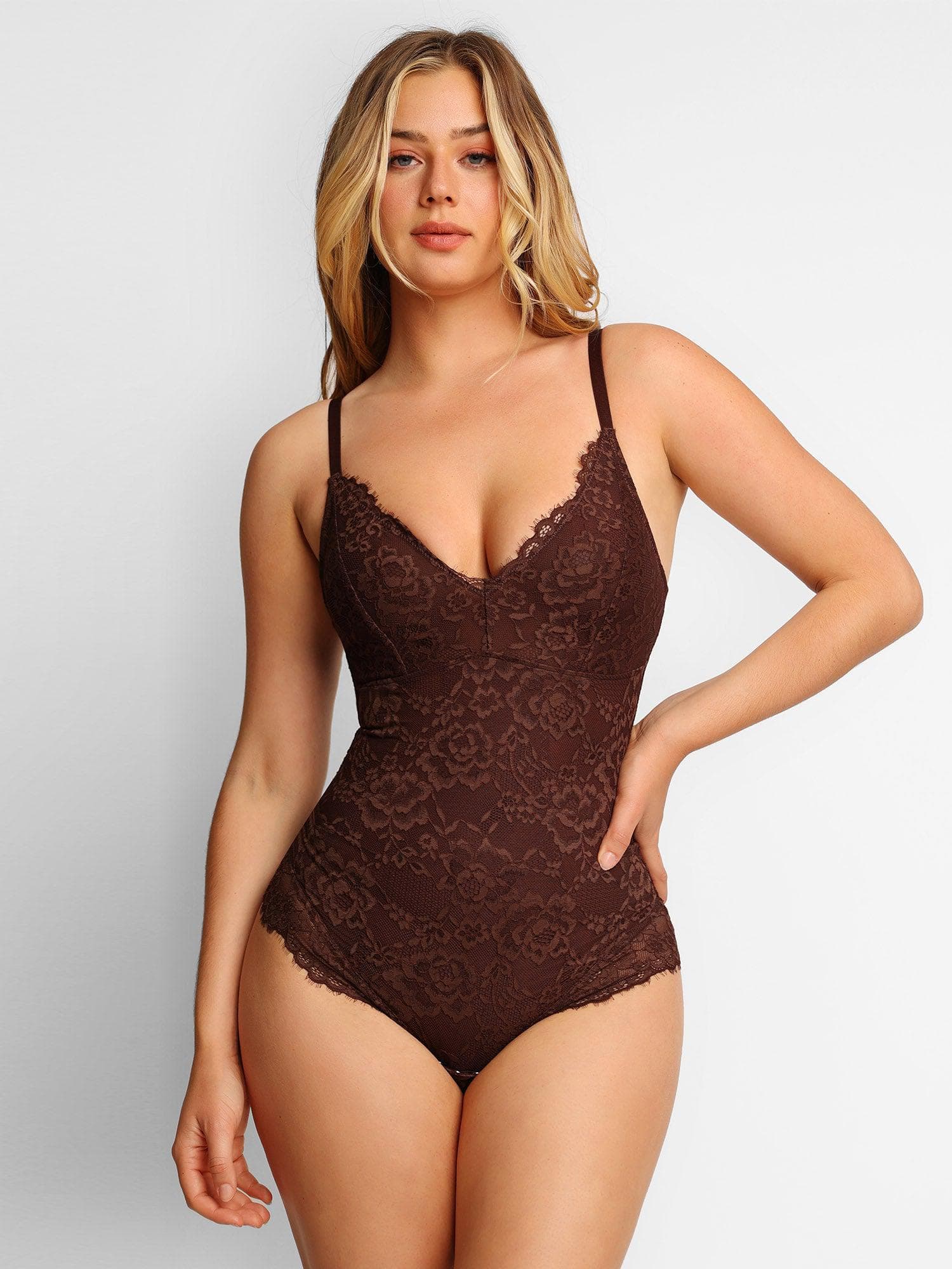 matching sets collection Bodysuit / Brown / S Shapewear Full Lace Bodysuit Midi Workwear Skirt Set