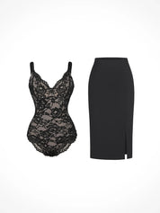 matching sets collection Set / Black / S Shapewear Full Lace Bodysuit Midi Workwear Skirt Set