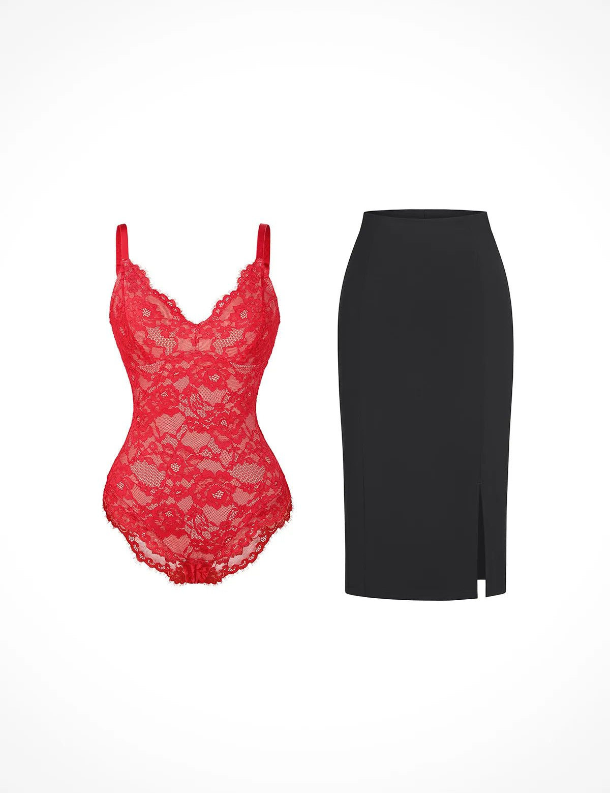  S Shapewear Full Lace Bodysuit Midi Workwear Skirt Set