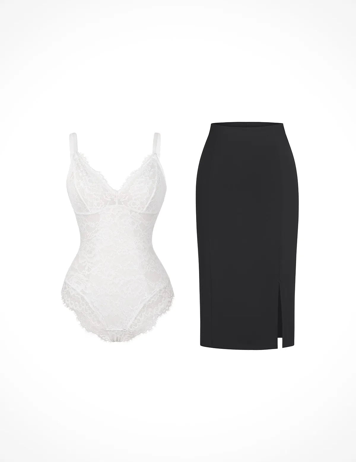  S Shapewear Full Lace Bodysuit Midi Workwear Skirt Set