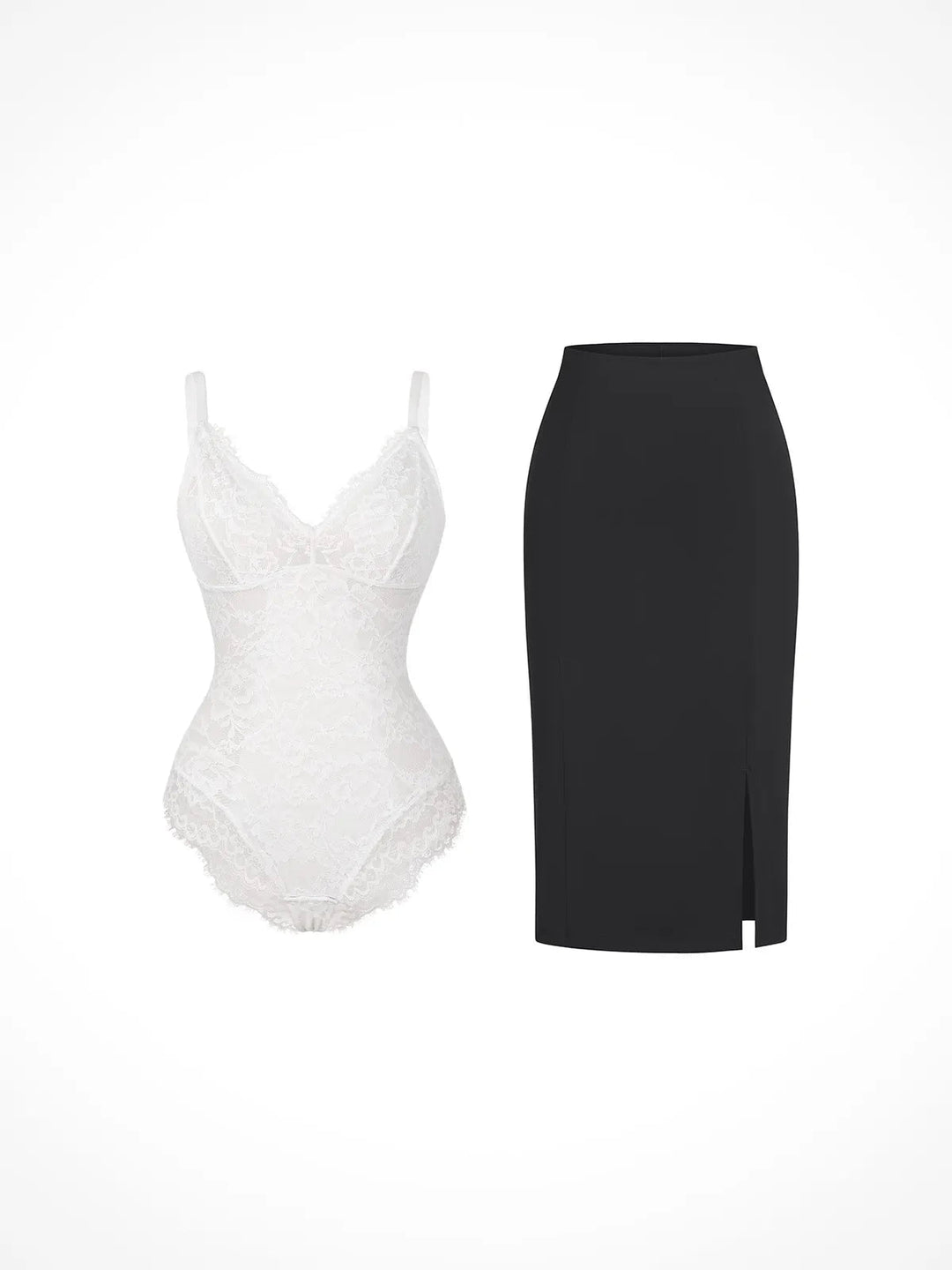 matching sets collection Set / White / S Shapewear Full Lace Bodysuit Midi Workwear Skirt Set