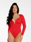 matching sets collection Bodysuit / Red / XS Shapewear Sculpting Lace Trim Bodysuit Midi Wrap Skirt Set