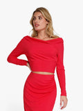 New arrivals Fall Winter Top Long-Sleeve Rib Modal Off-the-Shouder Slimming Crop Top