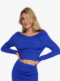 New arrivals Fall Winter Top Long-Sleeve Rib Modal Off-the-Shouder Slimming Crop Top