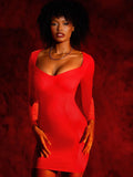 New arrivals Red / XS Redtag Thermal Shapewear Long Sleeve Sweetheart Mini Dress