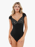 New arrivals Black / XS Shapewear Cap Sleeve Crochet Lace Slimming Bodysuit