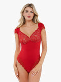 New arrivals Red / XS Shapewear Cap Sleeve Crochet Lace Slimming Bodysuit