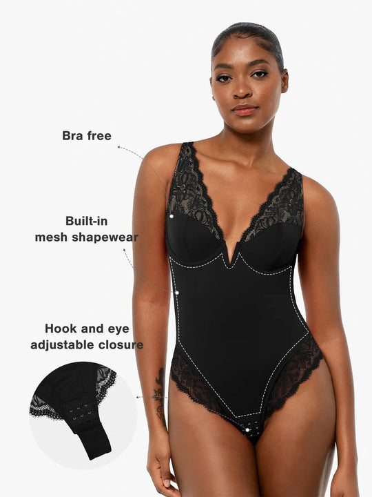 New arrivals Shapewear Deep V-Neck Sculpting Lace Patchwork Bodysuit