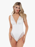 New arrivals White / XS Shapewear Deep V-Neck Sculpting Lace Patchwork Bodysuit