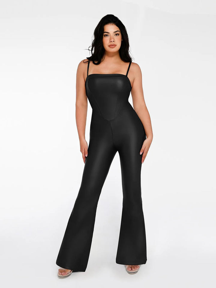 New arrivals Shapewear Faux Leather Corset Bodice Slimming Jumpsuit