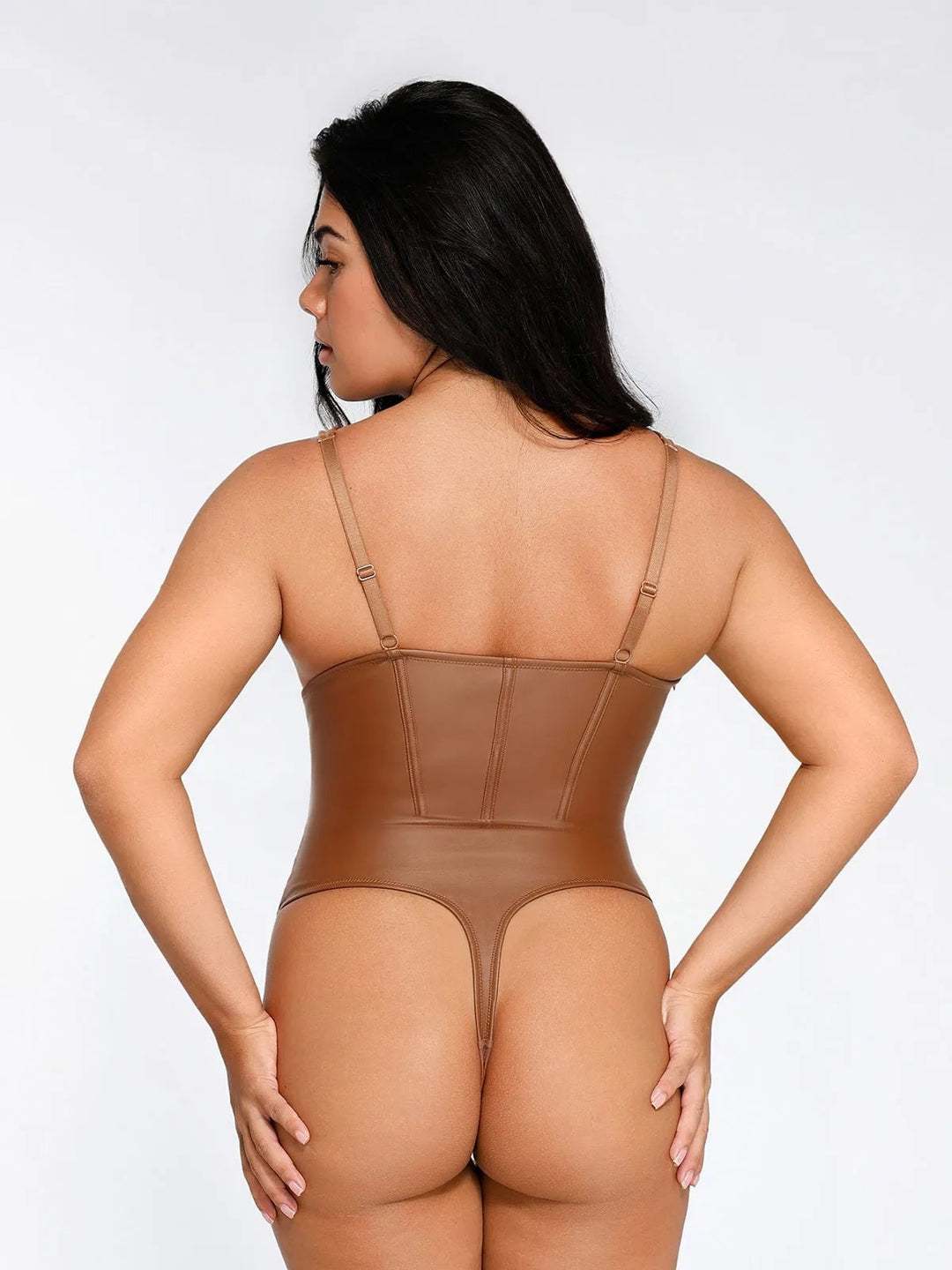 New arrivals Shapewear Faux Leather Hourglass Corset Bodysuit