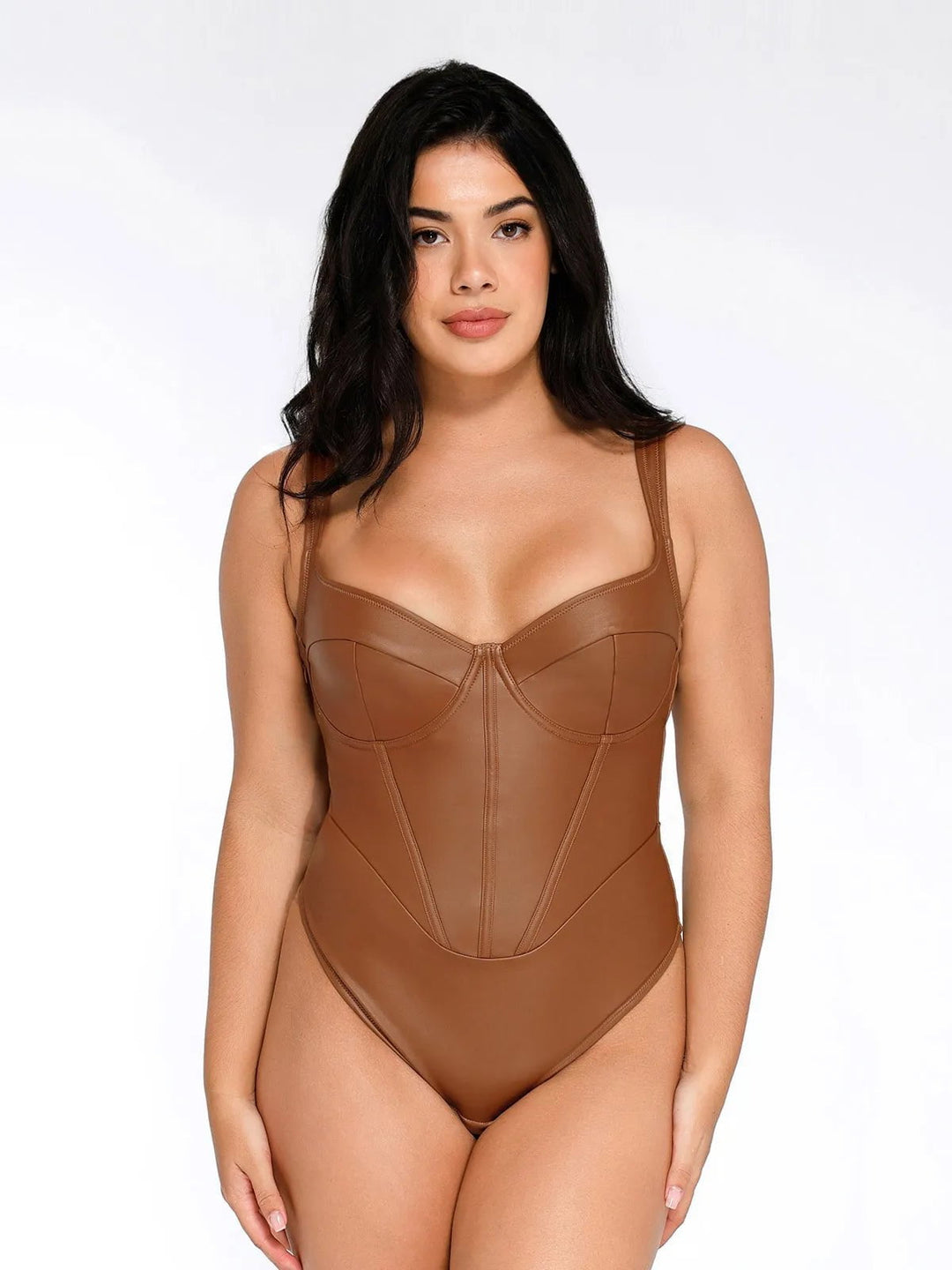 New arrivals Brown / XS Shapewear Faux Leather Hourglass Corset Bodysuit