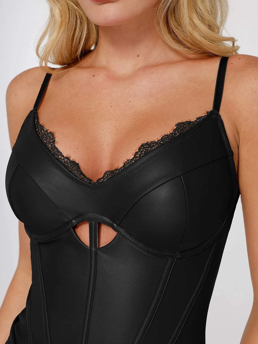 New arrivals Shapewear Faux Leather Hourglass Cutout Corset Bodysuit