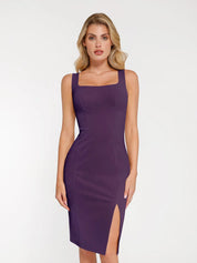 New arrivals Purple / XS Shapewear Faux Nubuck Bodycon Sculpting Slit Midi Dress