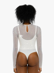 New arrivals Shapewear Heat-Set Crystal Mesh Long-Sleeve Slimming Bodysuit