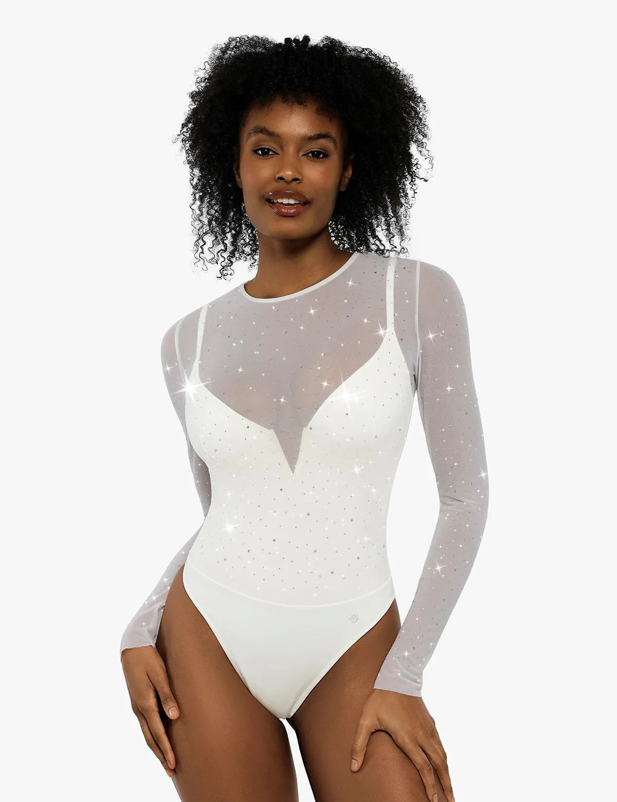 New arrivals Shapewear Heat-Set Crystal Mesh Long-Sleeve Slimming Bodysuit