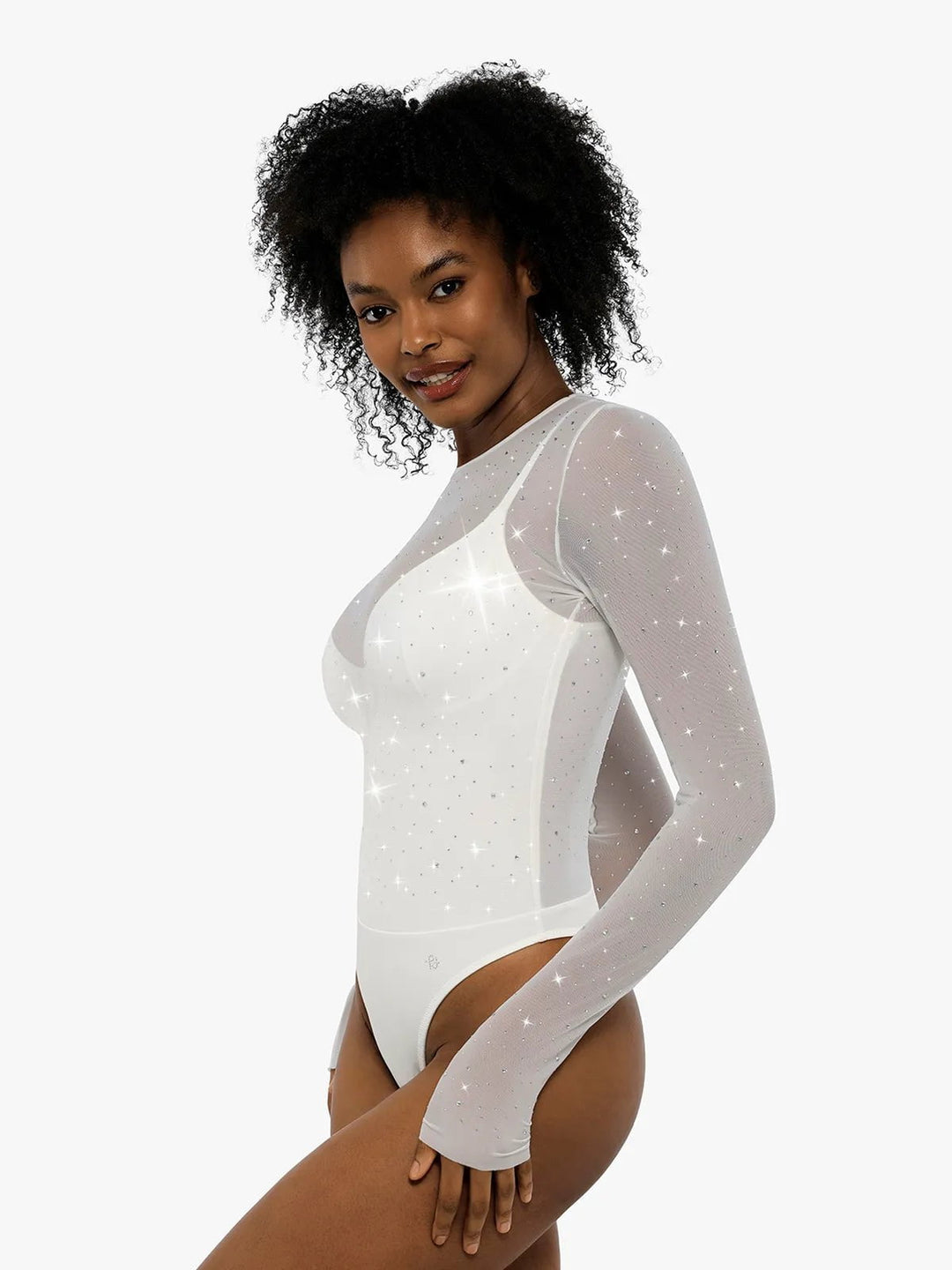 New arrivals Shapewear Heat-Set Crystal Mesh Long-Sleeve Slimming Bodysuit