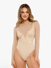 New arrivals Shapewear Heat-Set Crystal Mesh Long-Sleeve Slimming Bodysuit