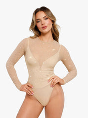 New arrivals Shapewear Heat-Set Crystal Mesh Long-Sleeve Slimming Bodysuit