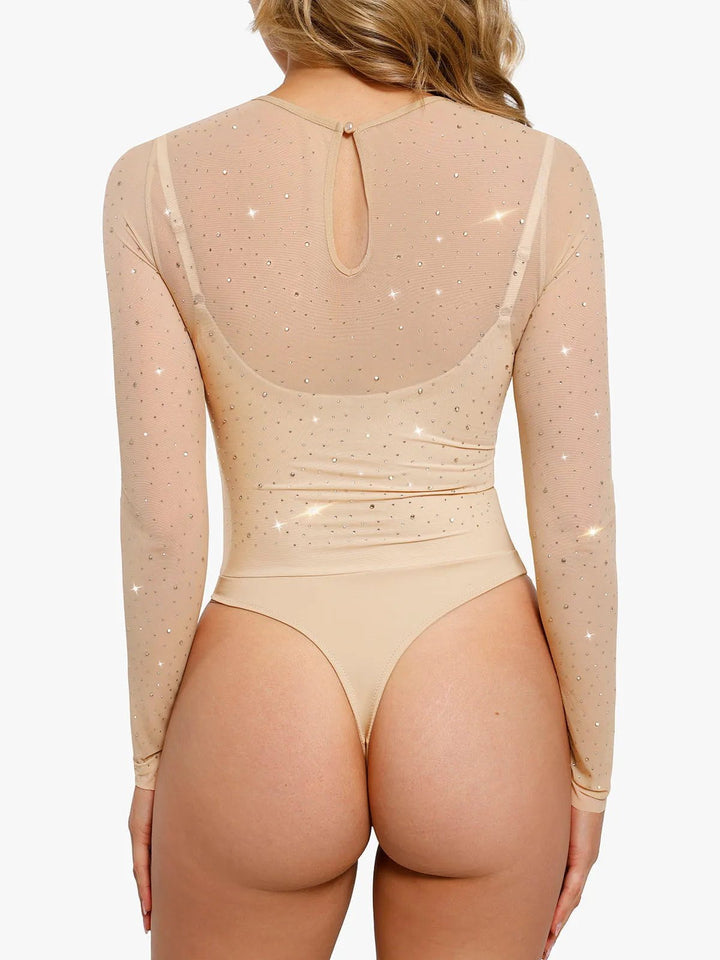 New arrivals Shapewear Heat-Set Crystal Mesh Long-Sleeve Slimming Bodysuit