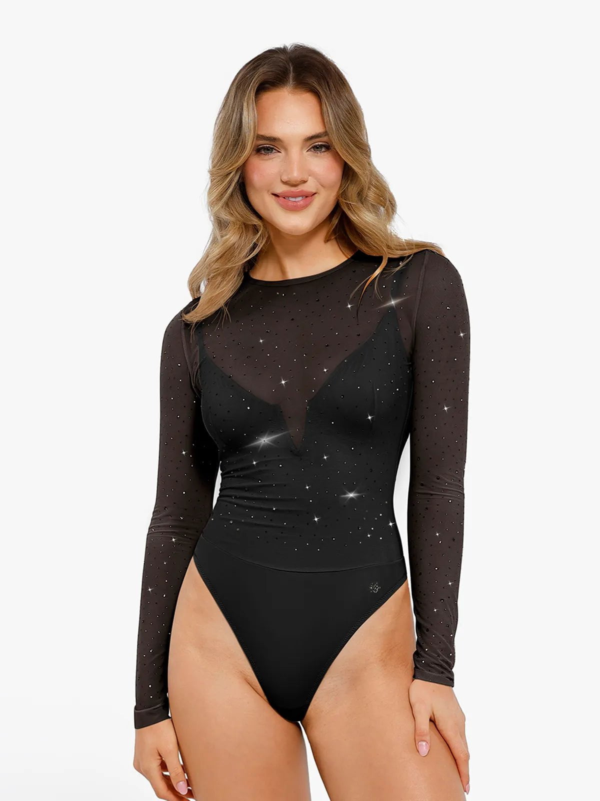 New arrivals Shapewear Heat-Set Crystal Mesh Long-Sleeve Slimming Bodysuit