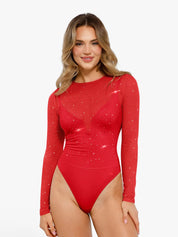 New arrivals Shapewear Heat-Set Crystal Mesh Long-Sleeve Slimming Bodysuit