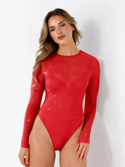 New arrivals Shapewear Heat-Set Crystal Mesh Long-Sleeve Slimming Bodysuit