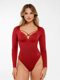 New arrivals Red / S Shapewear Long Sleeve Mesh Inset Tummy Control Bodysuit