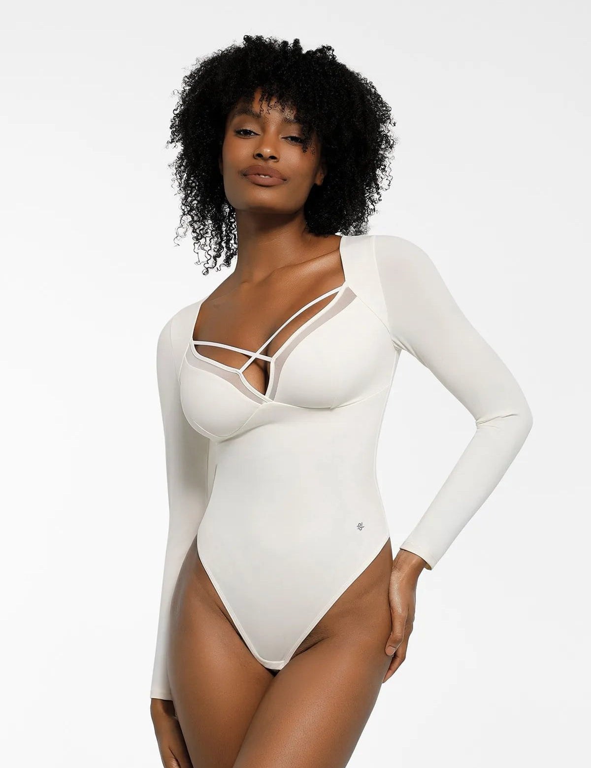  S Shapewear Long Sleeve Mesh Inset Tummy Control Bodysuit