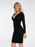 New arrivals Shapewear Long-Sleeve V-Neck Ruched Bodycon Midi Dress