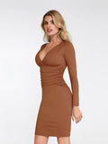 New arrivals Shapewear Long-Sleeve V-Neck Ruched Bodycon Midi Dress