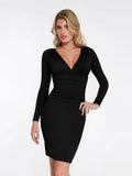 New arrivals Black / XS Shapewear Long-Sleeve V-Neck Ruched Bodycon Midi Dress