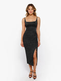 New arrivals Black / XS Shapewear Metallic Knit Bodycon Sculpting Midi Slip Dress