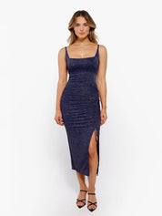 New arrivals Blue / XS Shapewear Metallic Knit Bodycon Sculpting Midi Slip Dress