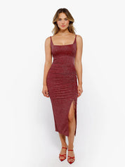 New arrivals Red / XS Shapewear Metallic Knit Bodycon Sculpting Midi Slip Dress