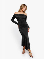 New arrivals Shapewear Metallic Knit Long Sleeve Slim Mermaid Maxi Dress