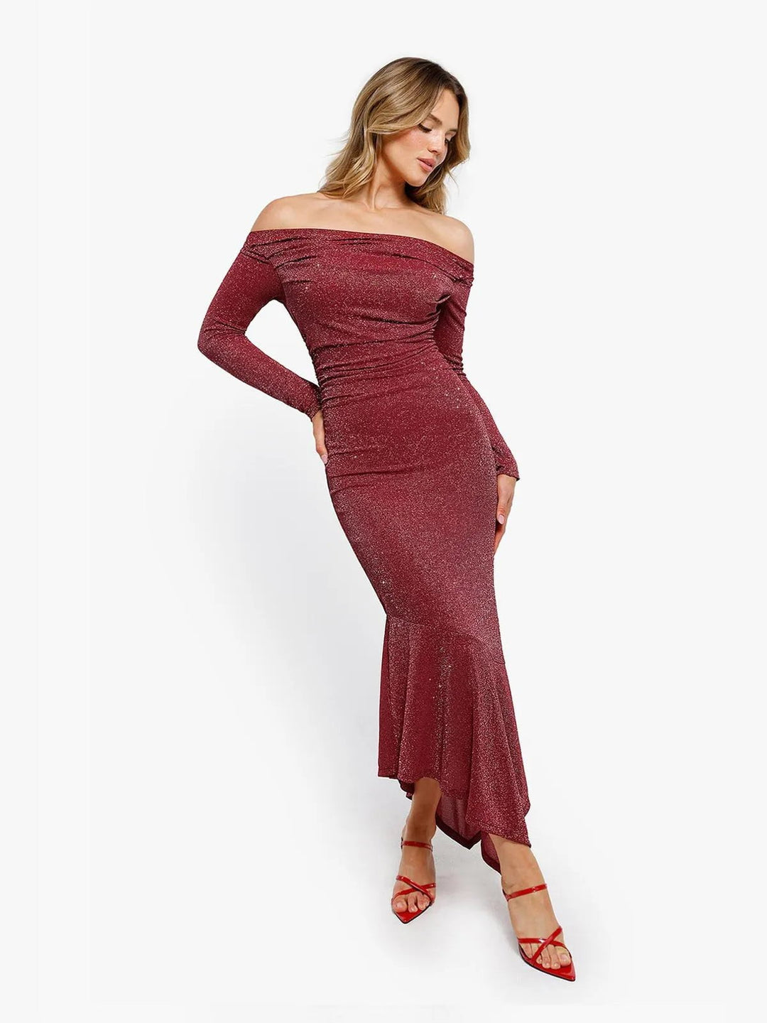 New arrivals Shapewear Metallic Knit Long Sleeve Slim Mermaid Maxi Dress