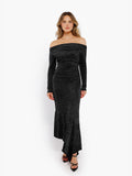 New arrivals Black / S Shapewear Metallic Knit Long Sleeve Slim Mermaid Maxi Dress