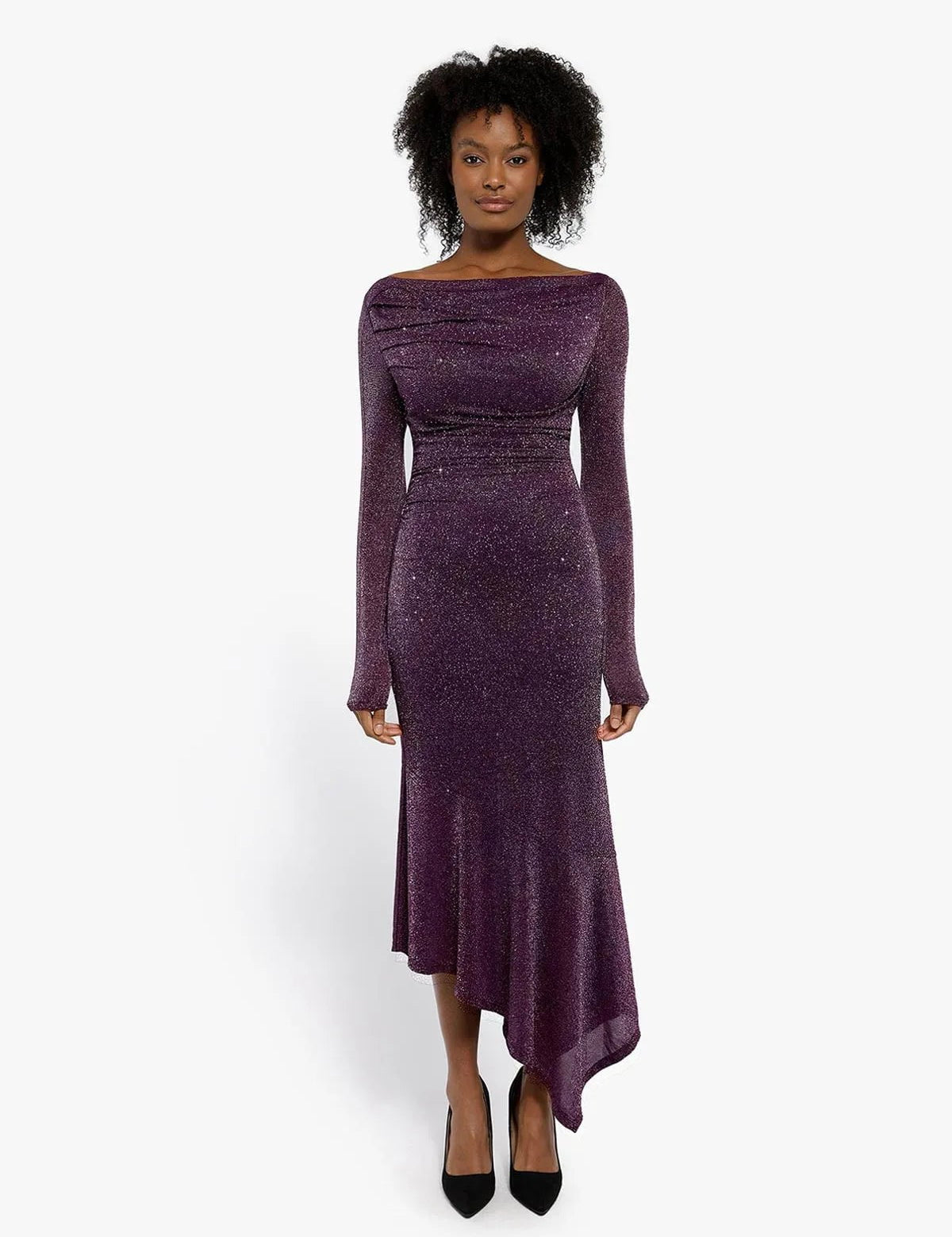  S Shapewear Metallic Knit Long Sleeve Slim Mermaid Maxi Dress