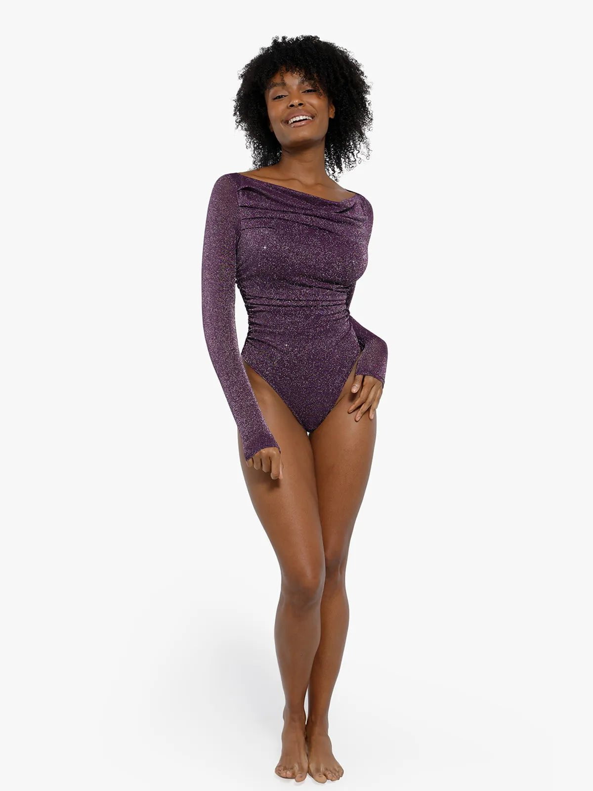 New arrivals Shapewear Metallic Knit Long Sleeve Slimming Bodysuit